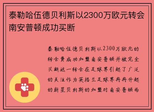 泰勒哈伍德贝利斯以2300万欧元转会南安普顿成功买断